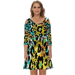 Seamless-leopard-wild-pattern-animal-print Shoulder Cut Out Zip Up Dress by uniart180623