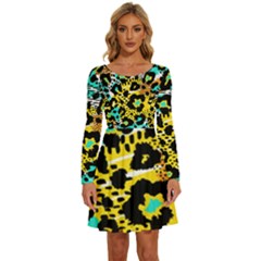 Seamless-leopard-wild-pattern-animal-print Long Sleeve Wide Neck Velvet Dress by uniart180623