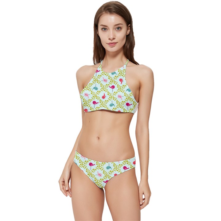 Birds-pattern-background Banded Triangle Bikini Set