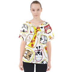 Vector-seamless-pattern-nice-animals-cartoon V-neck Dolman Drape Top