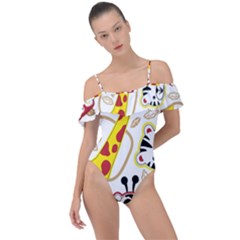 Vector-seamless-pattern-nice-animals-cartoon Frill Detail One Piece Swimsuit