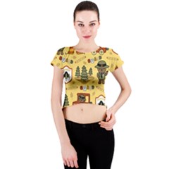 Seamless-pattern-funny-ranger-cartoon Crew Neck Crop Top by uniart180623