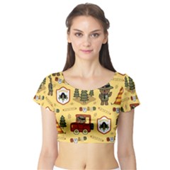 Seamless-pattern-funny-ranger-cartoon Short Sleeve Crop Top by uniart180623