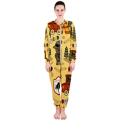 Seamless-pattern-funny-ranger-cartoon Onepiece Jumpsuit (ladies) by uniart180623