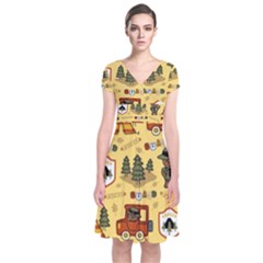 Seamless-pattern-funny-ranger-cartoon Short Sleeve Front Wrap Dress by uniart180623