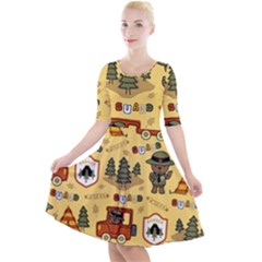 Seamless-pattern-funny-ranger-cartoon Quarter Sleeve A-line Dress by uniart180623