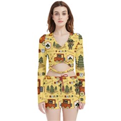 Seamless-pattern-funny-ranger-cartoon Velvet Wrap Crop Top And Shorts Set by uniart180623