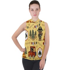 Seamless-pattern-funny-ranger-cartoon Mock Neck Chiffon Sleeveless Top by uniart180623