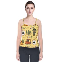 Seamless-pattern-funny-ranger-cartoon Velvet Spaghetti Strap Top by uniart180623