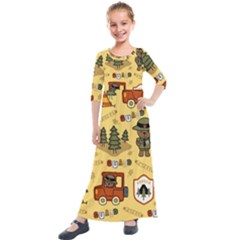 Seamless-pattern-funny-ranger-cartoon Kids  Quarter Sleeve Maxi Dress by uniart180623