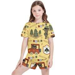 Seamless-pattern-funny-ranger-cartoon Kids  Tee And Sports Shorts Set by uniart180623