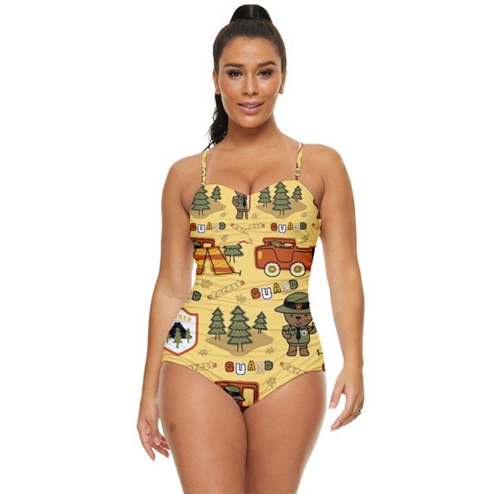 Seamless-pattern-funny-ranger-cartoon Retro Full Coverage Swimsuit