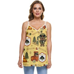 Seamless-pattern-funny-ranger-cartoon Casual Spaghetti Strap Chiffon Top by uniart180623