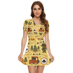 Seamless-pattern-funny-ranger-cartoon V-neck High Waist Chiffon Mini Dress by uniart180623