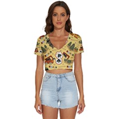 Seamless-pattern-funny-ranger-cartoon V-neck Crop Top by uniart180623