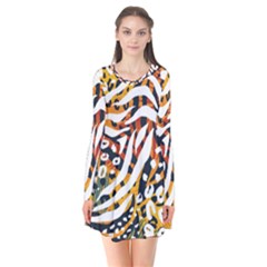 Abstract-geometric-seamless-pattern-with-animal-print Long Sleeve V-neck Flare Dress by uniart180623