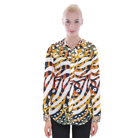 Abstract-geometric-seamless-pattern-with-animal-print Womens Long Sleeve Shirt by uniart180623