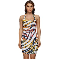 Abstract-geometric-seamless-pattern-with-animal-print Sleeveless Wide Square Neckline Ruched Bodycon Dress by uniart180623