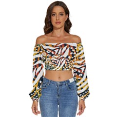 Abstract-geometric-seamless-pattern-with-animal-print Long Sleeve Crinkled Weave Crop Top by uniart180623