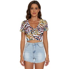 Abstract-geometric-seamless-pattern-with-animal-print V-neck Crop Top by uniart180623