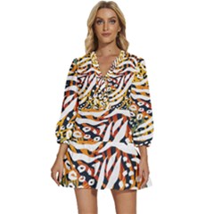 Abstract-geometric-seamless-pattern-with-animal-print V-neck Placket Mini Dress by uniart180623