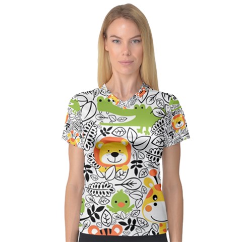 Seamless-pattern-with-wildlife-cartoon V-neck Sport Mesh Tee by uniart180623