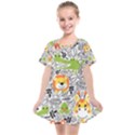 Seamless-pattern-with-wildlife-cartoon Kids  Smock Dress View1