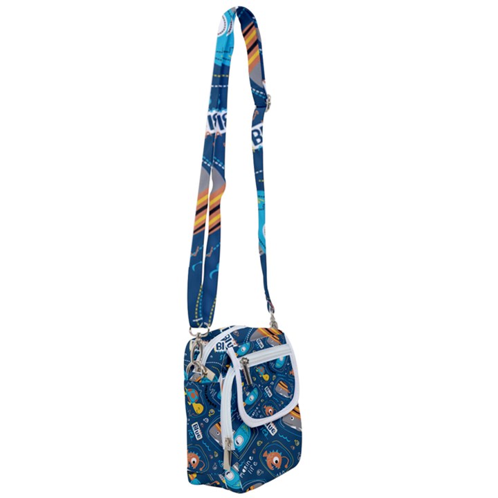 Seamless-pattern-vector-submarine-with-sea-animals-cartoon Shoulder Strap Belt Bag