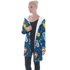 Seamless-pattern-vector-submarine-with-sea-animals-cartoon Longline Hooded Cardigan by uniart180623