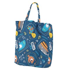 Seamless-pattern-vector-submarine-with-sea-animals-cartoon Giant Grocery Tote by uniart180623