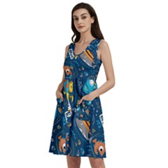 Seamless-pattern-vector-submarine-with-sea-animals-cartoon Sleeveless Dress With Pocket by uniart180623