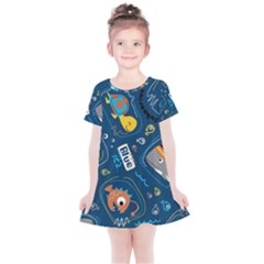 Seamless-pattern-vector-submarine-with-sea-animals-cartoon Kids  Simple Cotton Dress by uniart180623