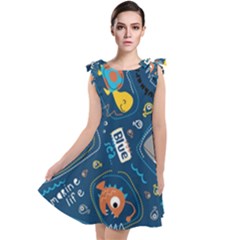 Seamless-pattern-vector-submarine-with-sea-animals-cartoon Tie Up Tunic Dress by uniart180623