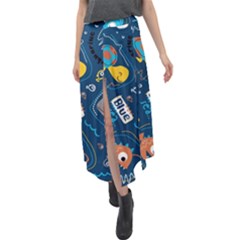 Seamless-pattern-vector-submarine-with-sea-animals-cartoon Velour Split Maxi Skirt by uniart180623