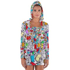 Graffiti-characters-seamless-pattern Long Sleeve Hooded T-shirt by uniart180623