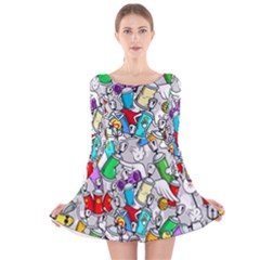 Graffiti-characters-seamless-pattern Long Sleeve Velvet Skater Dress by uniart180623