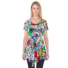 Graffiti-characters-seamless-pattern Short Sleeve Tunic  by uniart180623