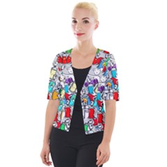 Graffiti-characters-seamless-pattern Cropped Button Cardigan by uniart180623