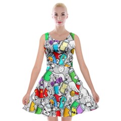 Graffiti-characters-seamless-pattern Velvet Skater Dress by uniart180623