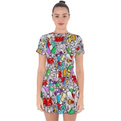 Graffiti-characters-seamless-pattern Drop Hem Mini Chiffon Dress by uniart180623