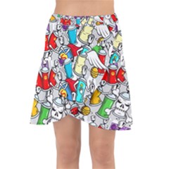 Graffiti-characters-seamless-pattern Wrap Front Skirt by uniart180623