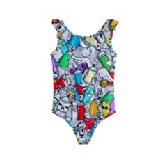 Graffiti-characters-seamless-pattern Kids  Frill Swimsuit by uniart180623