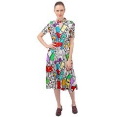 Graffiti-characters-seamless-pattern Keyhole Neckline Chiffon Dress by uniart180623