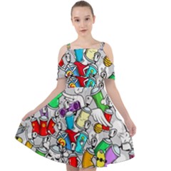 Graffiti-characters-seamless-pattern Cut Out Shoulders Chiffon Dress by uniart180623