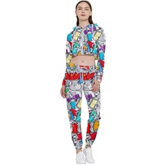 Graffiti-characters-seamless-pattern Cropped Zip Up Lounge Set by uniart180623