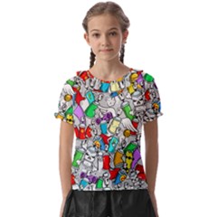 Graffiti-characters-seamless-pattern Kids  Frill Chiffon Blouse by uniart180623