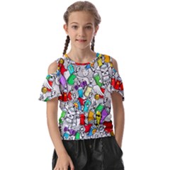 Graffiti-characters-seamless-pattern Kids  Butterfly Cutout Tee by uniart180623