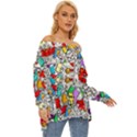 Graffiti-characters-seamless-pattern Off Shoulder Chiffon Pocket Shirt View3