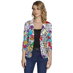 Graffiti-characters-seamless-pattern Women s One-button 3/4 Sleeve Short Jacket by uniart180623