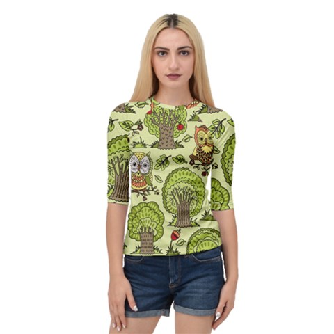 Seamless-pattern-with-trees-owls Quarter Sleeve Raglan Tee by uniart180623